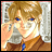 Pixelated anime-style character with blonde hair and blue eyes, wearing an orange jacket with a blue zipper, holding a phone to their ear against a light background.