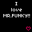 Black background with white pixelated text "I love MR.FUNKY!!" repeated across multiple and , interspersed with pink heart symbols in various states