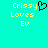 Pixelated text 'Crissy Loves Ev' in yellow on cyan background with black heart symbol replacing the letter O in 'Loves'.