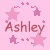 Pixelated pink background with 'Ashley' text and star shapes in two animated states.