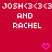 Red background with white pixelated text reading 'JOSH<3<3<3 JOSH<3<3<3 AND RACHEL' and two pink heart icons at bottom.