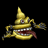 A pixelated yellow Digimon character with a single eye and open mouth running left on black background, next to stylized text "Anime IM" and "com" in white pixel font.