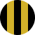 Circular icon with alternating black and yellow vertical stripes on a gray background.