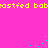 Pixelated yellow text on bright pink background with scattered cyan dots, animated as text shifts horizontally and dots move vertically.