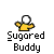Animated contact sheet of a yellow stick figure buddy icon with white head and hand gestures, labeled 'Sugared Buddy' in pixelated text across multiple frames showing motion cycles.