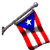 A flag with blue triangle, white star, and red-white stripes on a pole; repeated in