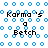 Pixelated text 'Karma's a Betch' appears in black over blue circular patterns on white background, with visible animation changes across frames.