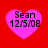 Four pink heart-shaped icons on a red background, each containing the text "Sean 12/5/08" in black pixelated font.