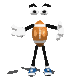 Pixelated character with orange football-shaped body, black limbs, white gloves, blue shoes, and expressive eyes in six distinct poses.
