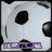 A soccer ball with black and white , featuring purple text below it that changes across frames