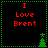 Four identical display red text "I Love Brent" on black background with green dotted border and small green tree icon