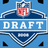 Pixelated blue icon featuring NFL shield logo above 'DRAFT' text on a horizontal banner with checkered border elements.