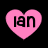 Three pink heart-shaped icons with black text 'ian' on a black background, one in the bottom-right corner replaced by a gray square.