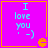 Four identical display cyan text 'I love you' with a smiley face on a bright pink background, each bordered by a yellow frame