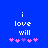 Blue background with white text 'i love will' and five pink/purple asterisk symbols arranged in a below the text
