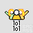 Pixelated cartoon character with three eyes, orange flame-like eyebrows, green arms, and yellow body, positioned above '101' text with 'badassbuddy.com' in red and black text on gray background.