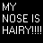 Static pixel art icon with white text on black background reading "MY NOSE IS HAIRY!!!!!" in blocky, retro font style.