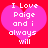 Two identical pink heart-shaped icons with white pixelated text reading "I Love Paige and i always will" on a red background.