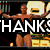 Pixelated image of a person with outstretched arms holding a large sandwich, with 'THANKS' text overlaid on a dark background.