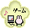 Two side-by-side pixel art icons with yellow flower-shaped borders, each containing a computer monitor, bunny hands, and musical notes.