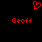 Red pixelated heart symbol above two identical 'Geoff' text labels on black background.