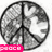 A circular icon divided into three sections with a peace sign, heart symbol, and abstract pattern; adjacent to it is a black background with a white outlined heart shape.
