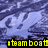 Pixelated steamboat image with yellow text overlays on a blue water background, animated as static.