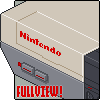 Pixel art depiction of a beige and gray Nintendo console with red text reading "Nintendo" on top, two gray buttons below, and "FULLVIEW!" in bold red letters at the bottom.