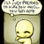 Pixelated cartoon character with closed eyes and a speech bubble above, next to another character with large eyes and red text below.