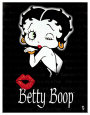 Static cartoon-style buddy icon featuring a stylized female character with black hair, red lips, and gold earrings against a solid black background, with text below the character.