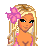 Pixel art of a blonde woman in pink bikini with flower accessory, text 'Kayla' and 'Summer Sweetie' on white background.
