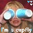 repeated pixelated images showing a person with blonde hair wearing blue binoculars over their eyes, set against a dark red background