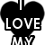 Black and white heart-shaped icon with text fragments 'I LOVE MY' and 'EMO BFFL FLO' arranged in a , featuring pixelated text and a solid black heart shape