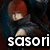 Pixelated anime-style character with red hair in three distinct poses and text overlays reading 'sasori is awesome' across the image.