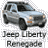 Pixelated image of a light blue and dark gray vehicle with visible headlights and a brown side marker, labeled 'Jeep Liberty Renegade' below.