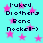 Pixelated cyan background with pink stars and repeated text "Naked Brothers Band Rocks!!=)" in dark blue font.