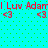 Red text and heart symbols on a cyan background with green dots, showing two identical of repeated elements
