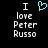 A pixelated image with two identical text blocks reading "I love Peter Russo" and a cyan heart symbol above the left block on a black background.