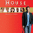 Red background with 'HOUSE' text above a horizontal strip of pixelated faces and a standing figure in dark jacket, light shirt, and blue jeans.