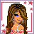 Pixel art of six showing a character with long brown hair, blue eyes, and a pink floral top, with text reading 'my boyfriend is an idiot but i love him newayz' in purple font