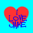 Four red heart shapes on a cyan background with blue text reading "I LOVE JUKE" in pixelated font, each heart displaying slight variations in text alignment and shape.