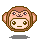 Pixelated monkey head with brown fur, pink cheeks, and a light beige face showing multiple expressions including neutral mouth, open eyes, and extended tongue.