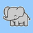 Pixelated gray elephant with curved trunk and small eyes on light blue background, rendered in low-resolution style with visible pixelation.