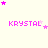 Pixelated pink text 'KRYSTAL' with scattered star shapes on a light background, showing animation changes across frames.