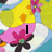 Pixelated floral background with pink flowers and yellow-green shapes, displaying sequential text changes.