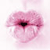 A pixelated pink heart shape with a dark central void and subtle gradient shading, set against a white background.