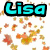 A four- shows the name "Lisa" in cyan block letters with black outlines, each displaying different background elements including scattered autumn leaves and a solid gray area