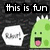 Green cartoon monster with white spikes and pink tongue appears in multiple with speech bubbles saying 'Rarr!' and text overlays like 'this is fun' and 'am i scaring u?'