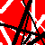Pixelated static icon featuring bold red, black, and white diagonal stripes with a central black vertical element intersecting the pattern.