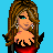 Pixel art contact sheet showing two frames of a female character in red and black attire with long brown hair, blue eyes, and silver earrings against a solid light blue background.